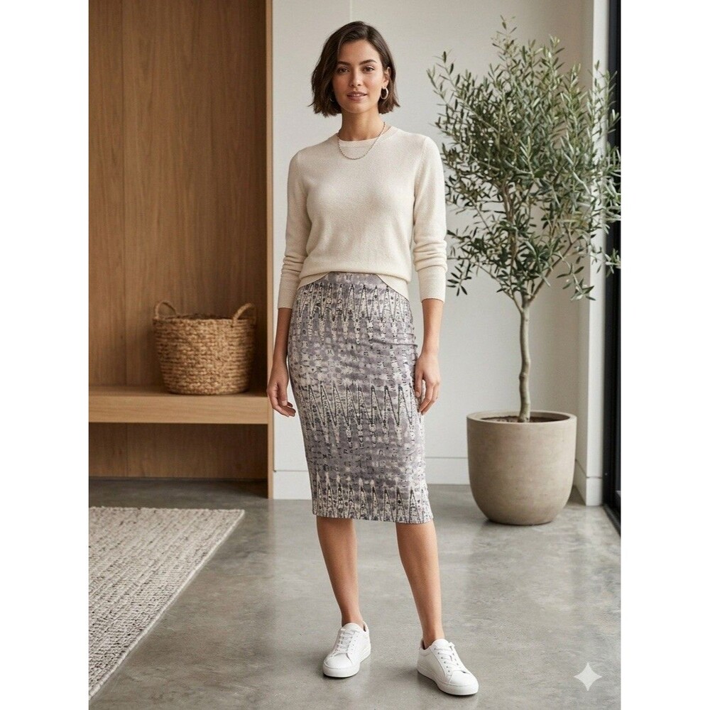 Matty M Geometric ZigZag Print Midi Pencil Skirt Size Medium